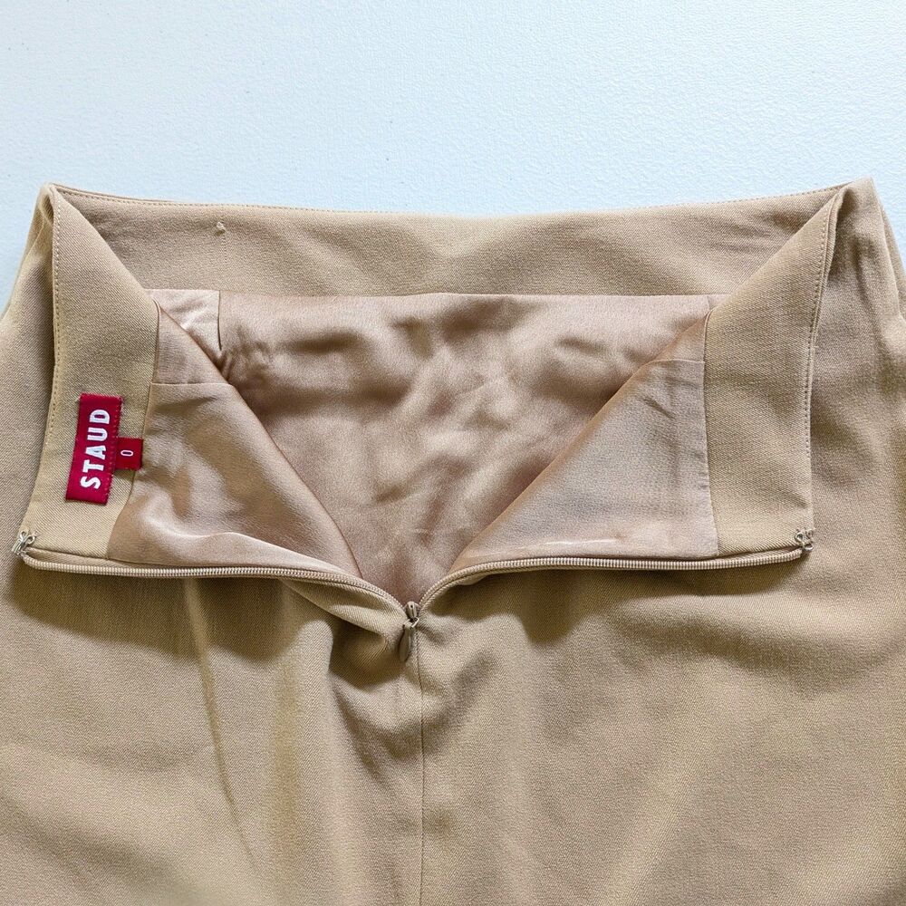 Staud Annette Mini Skirt Camel Brown Size 0 Office Academia Luxury Quiet Girl - Picture 7 of 14